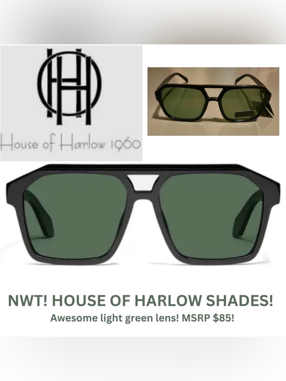 NWT! HOUSE OF HARLOW 1960 SUNGLASSES! BADA$$! POLARIZED, AWESOME GREEN L…